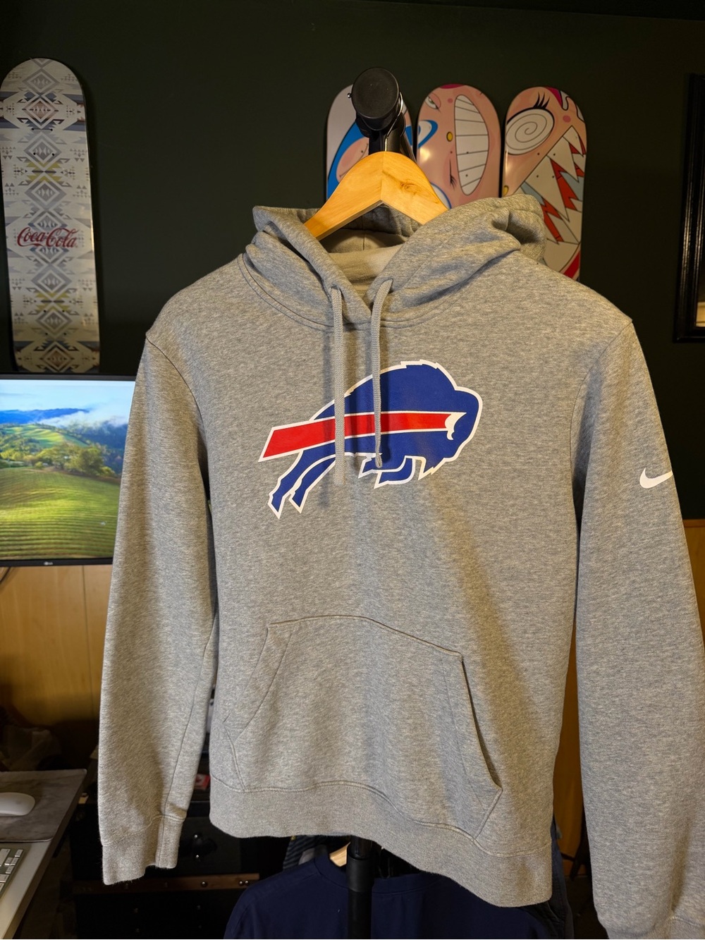 Nike Buffalo Bills NFL Football Heather Gray Hooded Pocket Sweatshirt- XS